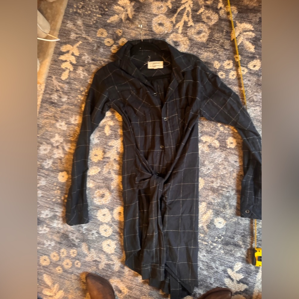 Current/Elliott Navy Checkered Button Down Shirt … - image 6